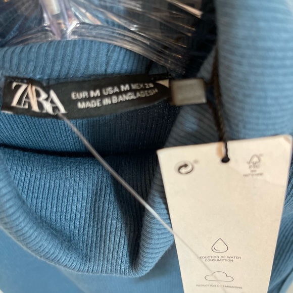 NWT Zara Woman’s Ribbed Midi Blue Dress Short Sleeve 
Size: Small - Picture 4 of 8